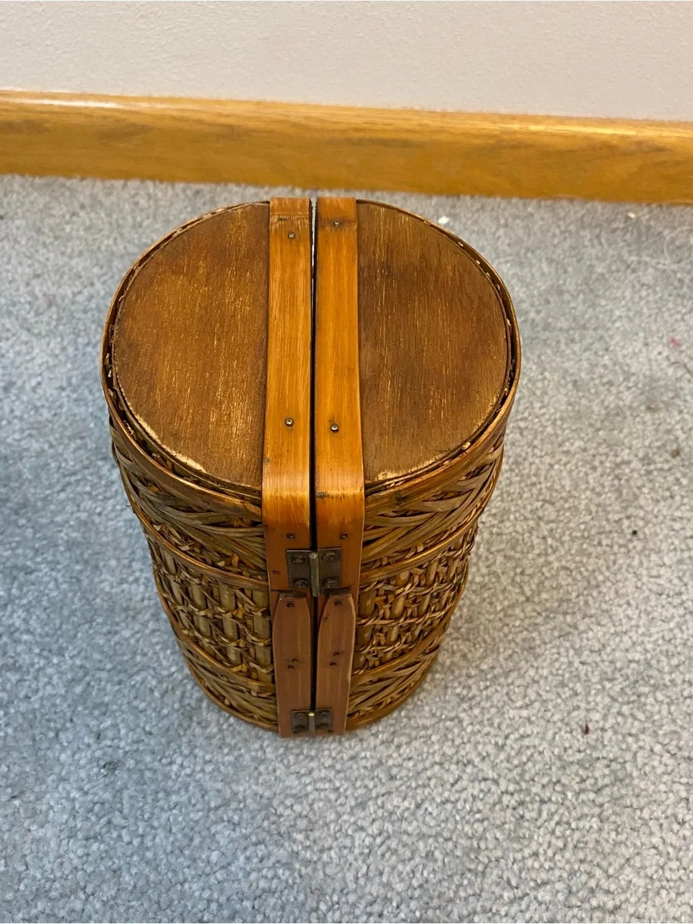 Vintage Wooden Wicker Bamboo Trim Purse Bag Cottagecore